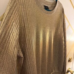 Who What Wear Metallic Gold Ribbed Knit Top